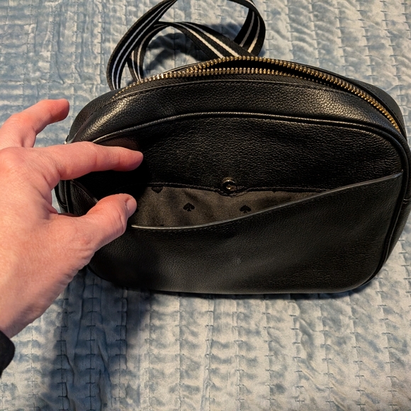 Kate Spade Black Leather Crossbody with Striped Strap - Picture 5 of 6